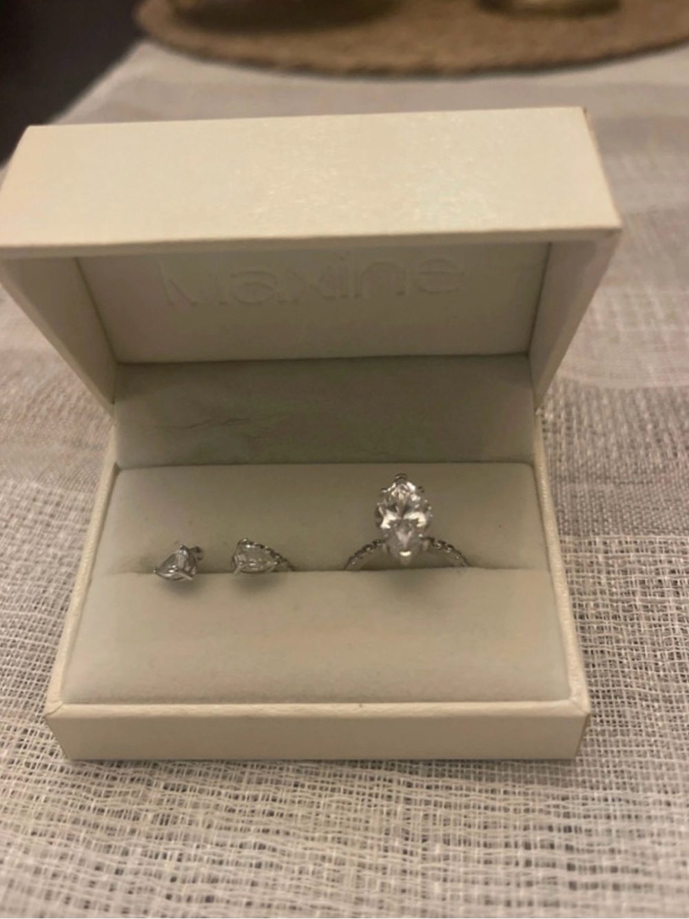 Classic Silver-Tone Set with Clear Marquise Center Stone